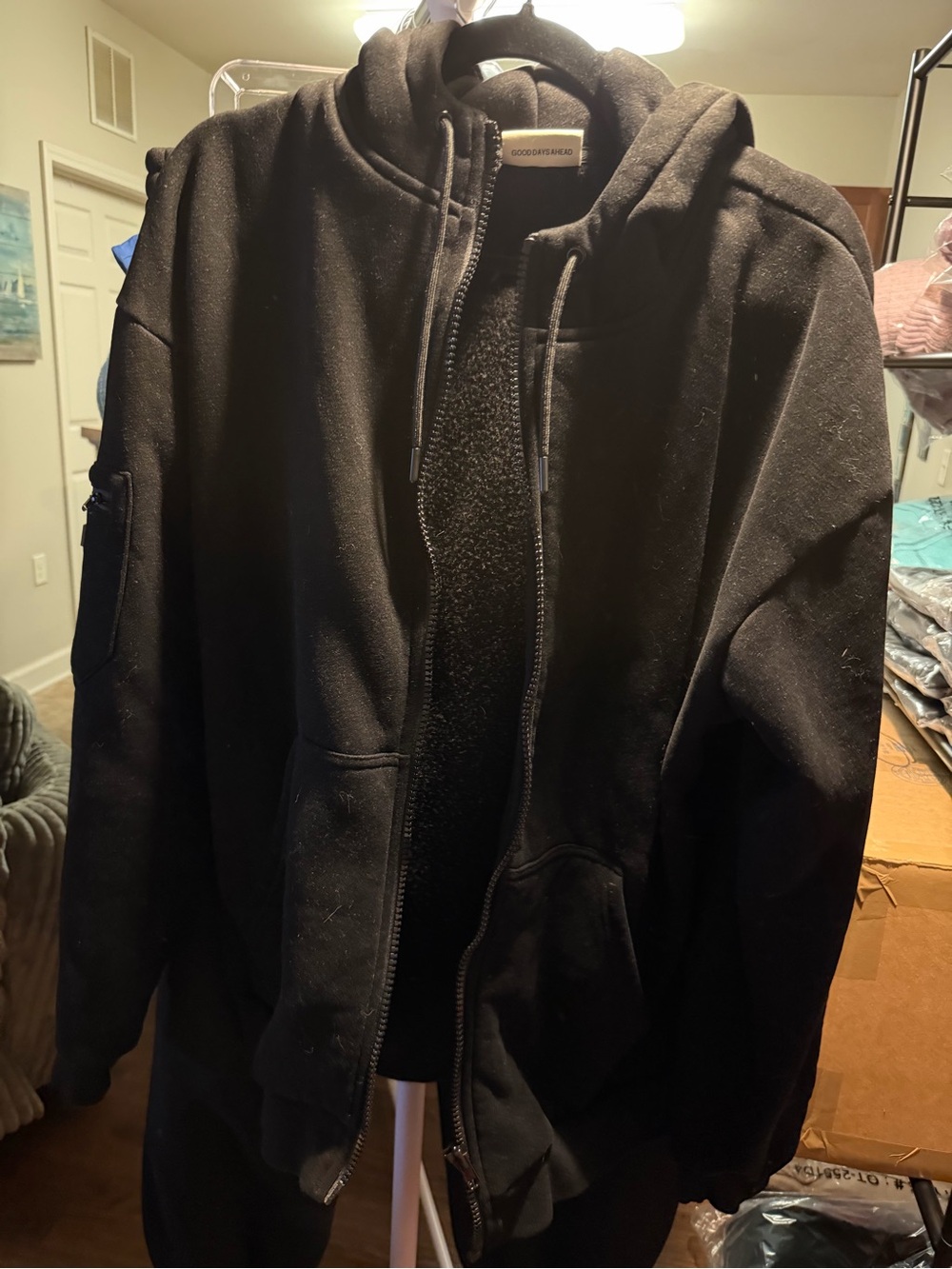 Comfrt Black Hooded Zip Jacket with Sherpa Lining
